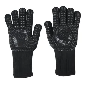 1 Pair High Temperature Resistant Silicone BBQ Gloves  Anti-Scalding Gloves(Fish Bone Black)