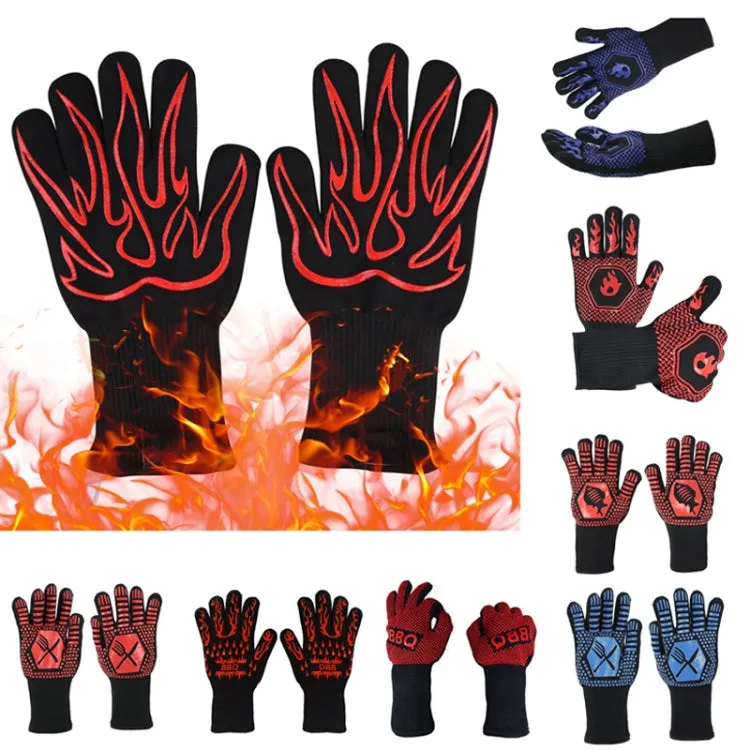 1 Pair High Temperature Resistant Silicone BBQ Gloves  Anti-Scalding Gloves(Fish Bone Black)