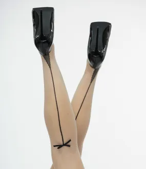 1950s Black Bow Seamed Thigh Stocking