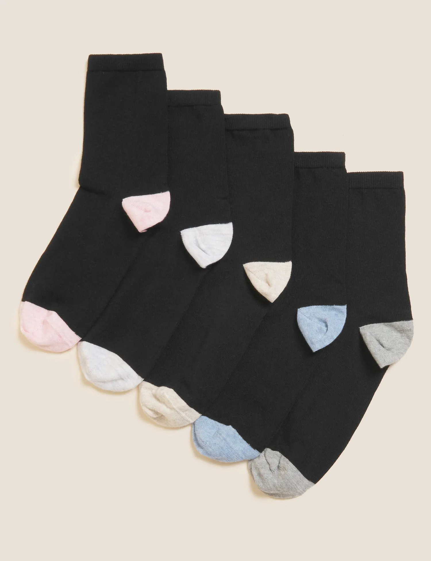 5pk Cotton Rich Seamless Toes Ankle High Socks