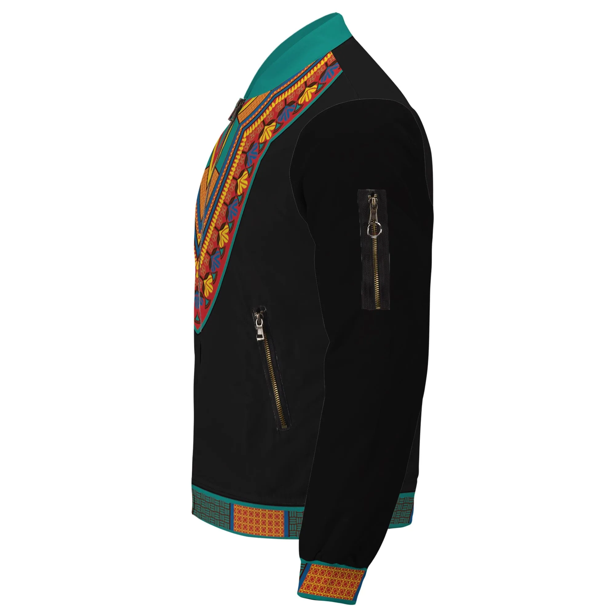 African-Inspired Patterns Printed Bomber Jacket