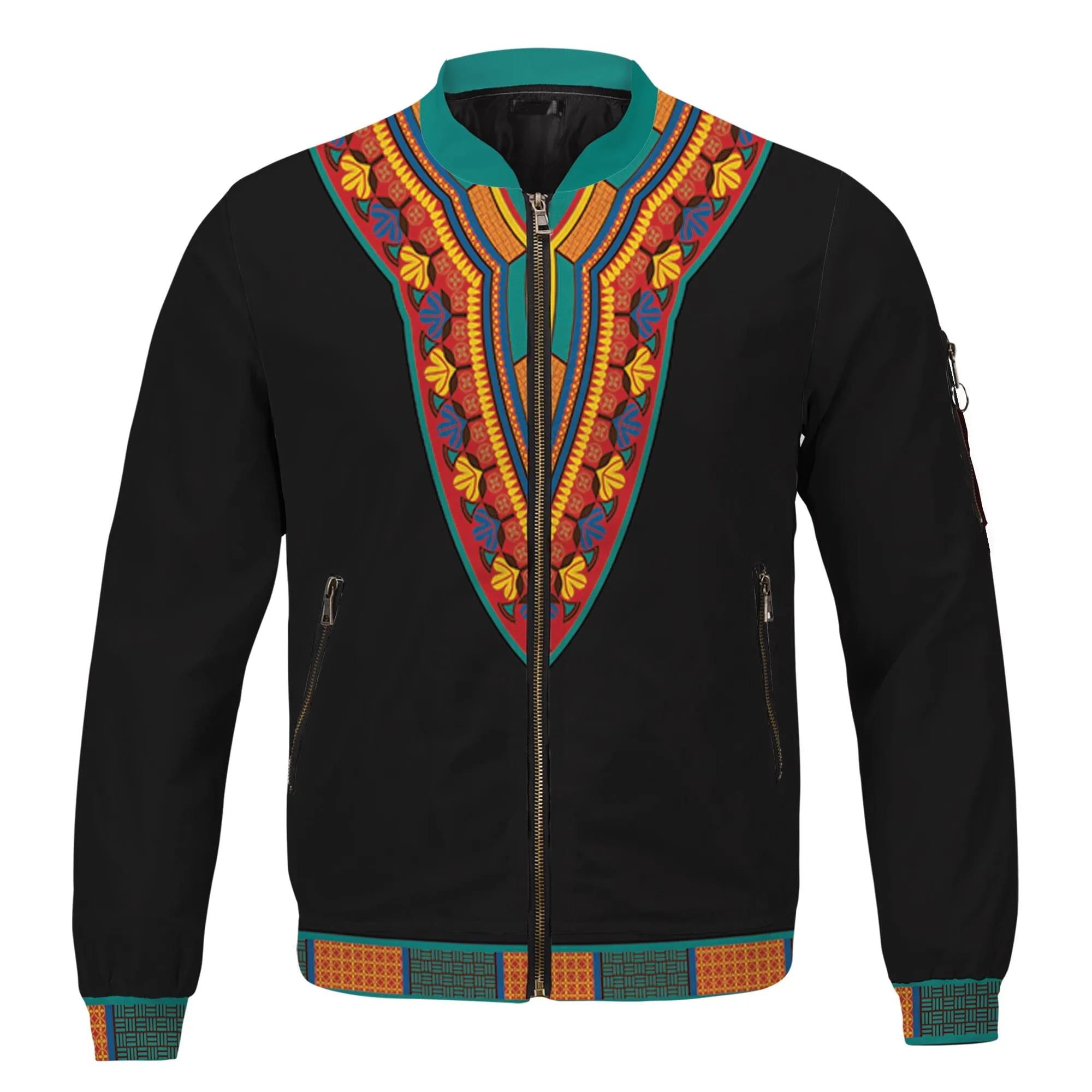 African-Inspired Patterns Printed Bomber Jacket