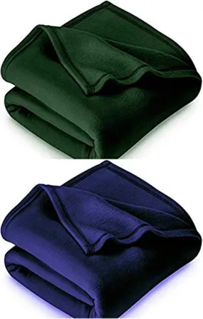 All Season Plain Polar Fleece Single Blanket (Green,Blue)