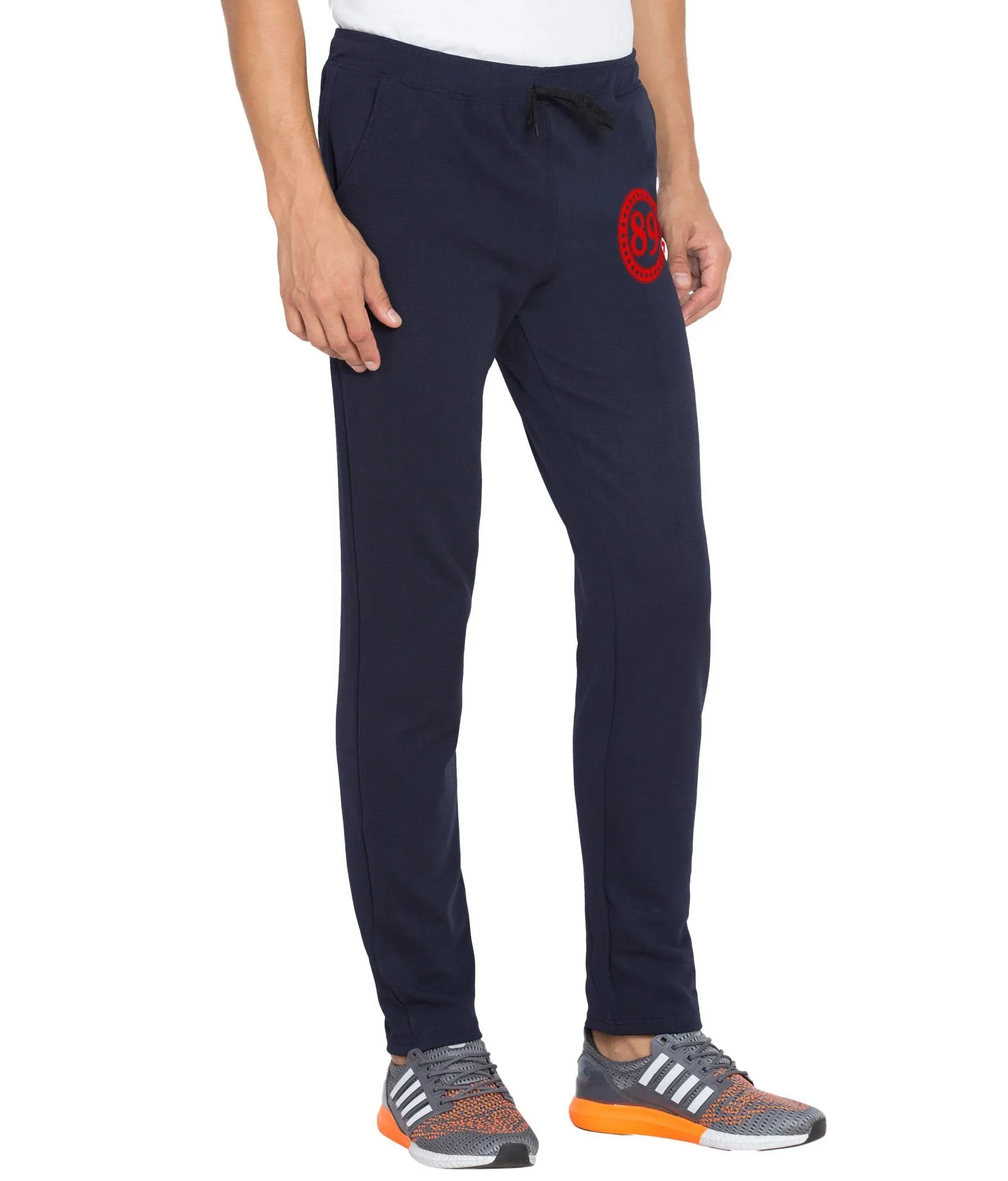 American-Elm Printed Navy Blue Dri Fit Slim Fit Running Track Pant for Men