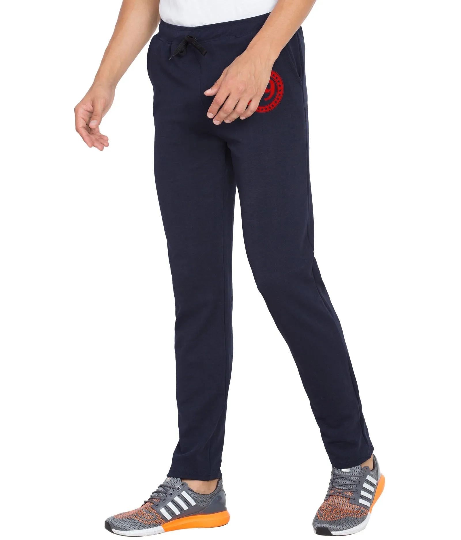 American-Elm Printed Navy Blue Dri Fit Slim Fit Running Track Pant for Men