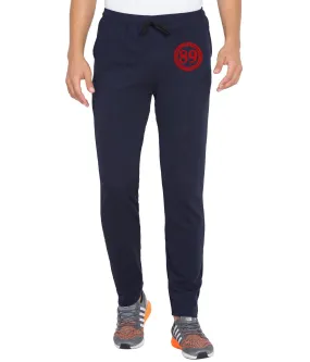 American-Elm Printed Navy Blue Dri Fit Slim Fit Running Track Pant for Men