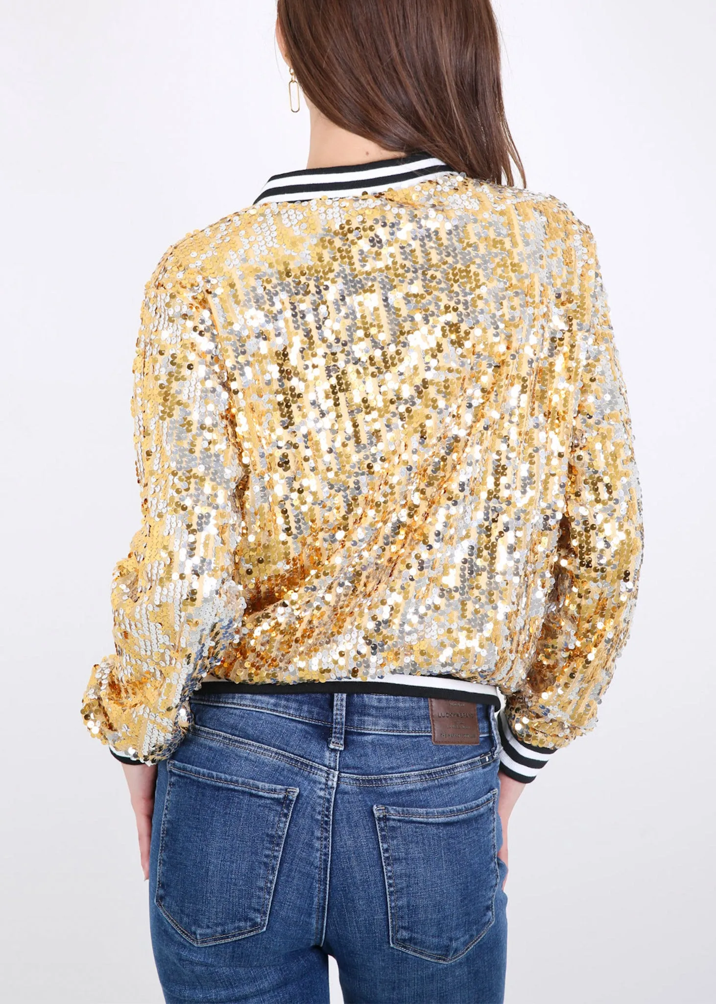 Anna-Kaci Womens Sequin Jacket Sparkle Long Sleeve Front Zip Casual Blazer Bomber Jacket With Pockets