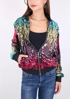 Anna-Kaci Womens Sequin Jacket Sparkle Long Sleeve Front Zip Casual Blazer Bomber Jacket With Pockets