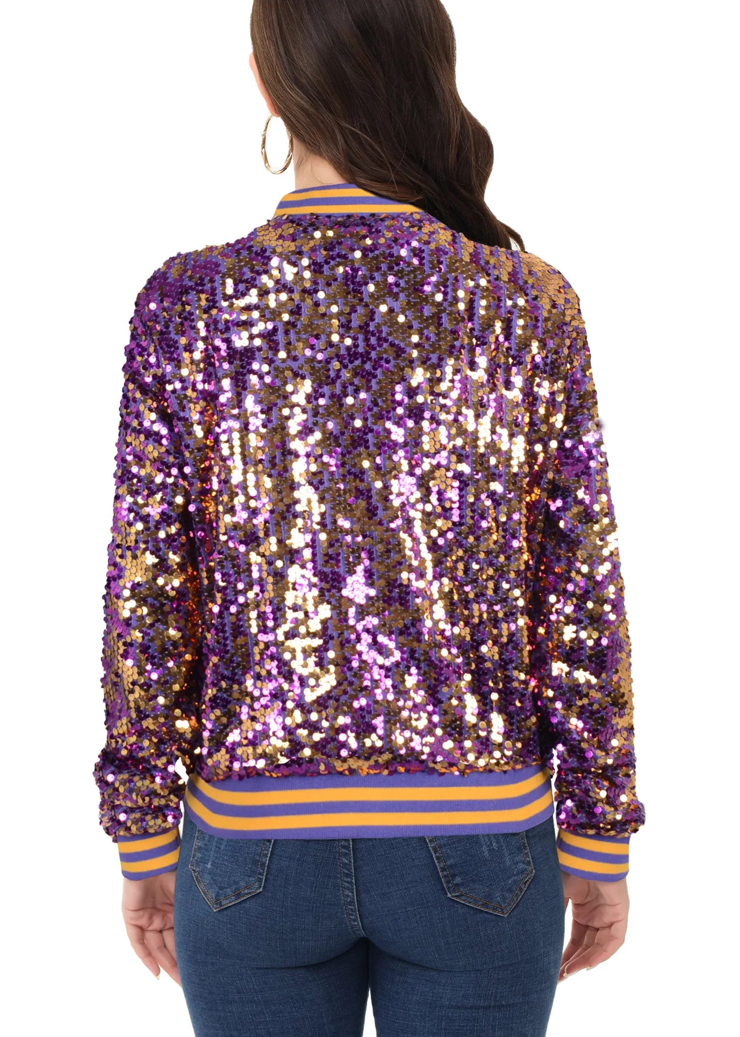 Anna-Kaci Womens Sequin Jacket Sparkle Long Sleeve Front Zip Casual Blazer Bomber Jacket With Pockets