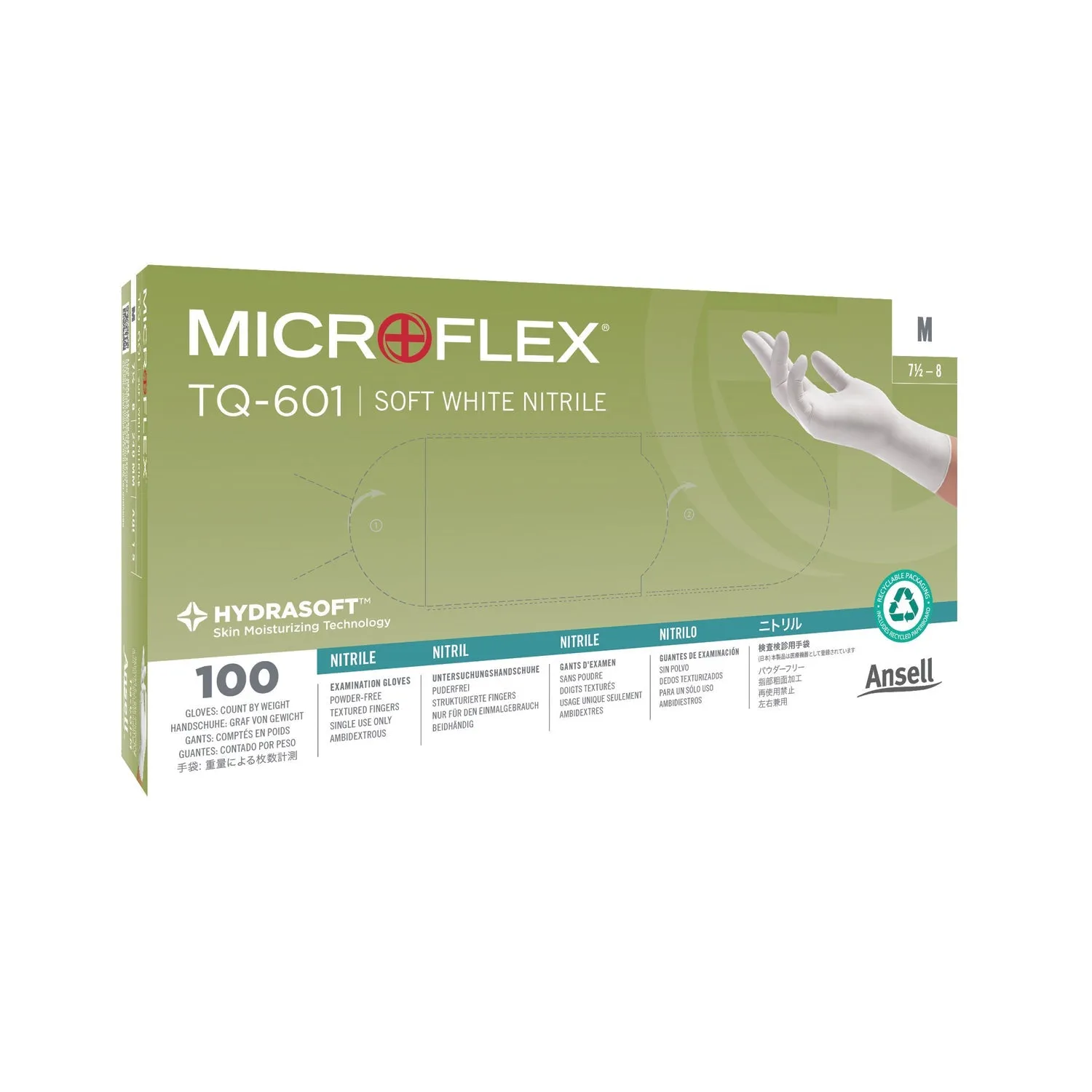 Ansell Microflex Soft White Powder-Free Nitrile Exam Gloves Glove Exam Nitrile Sft Wht Pfxlg 100/Bx 10Bx/Cs