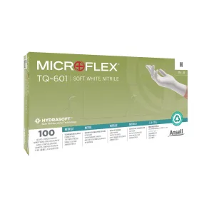 Ansell Microflex Soft White Powder-Free Nitrile Exam Gloves Glove Exam Nitrile Sft Wht Pfxlg 100/Bx 10Bx/Cs