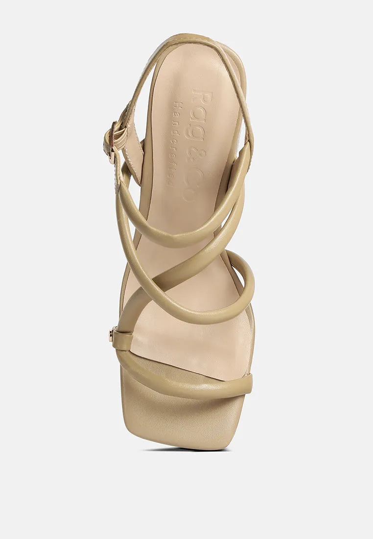 ARTHA open square toe block heel sandals in Taupe