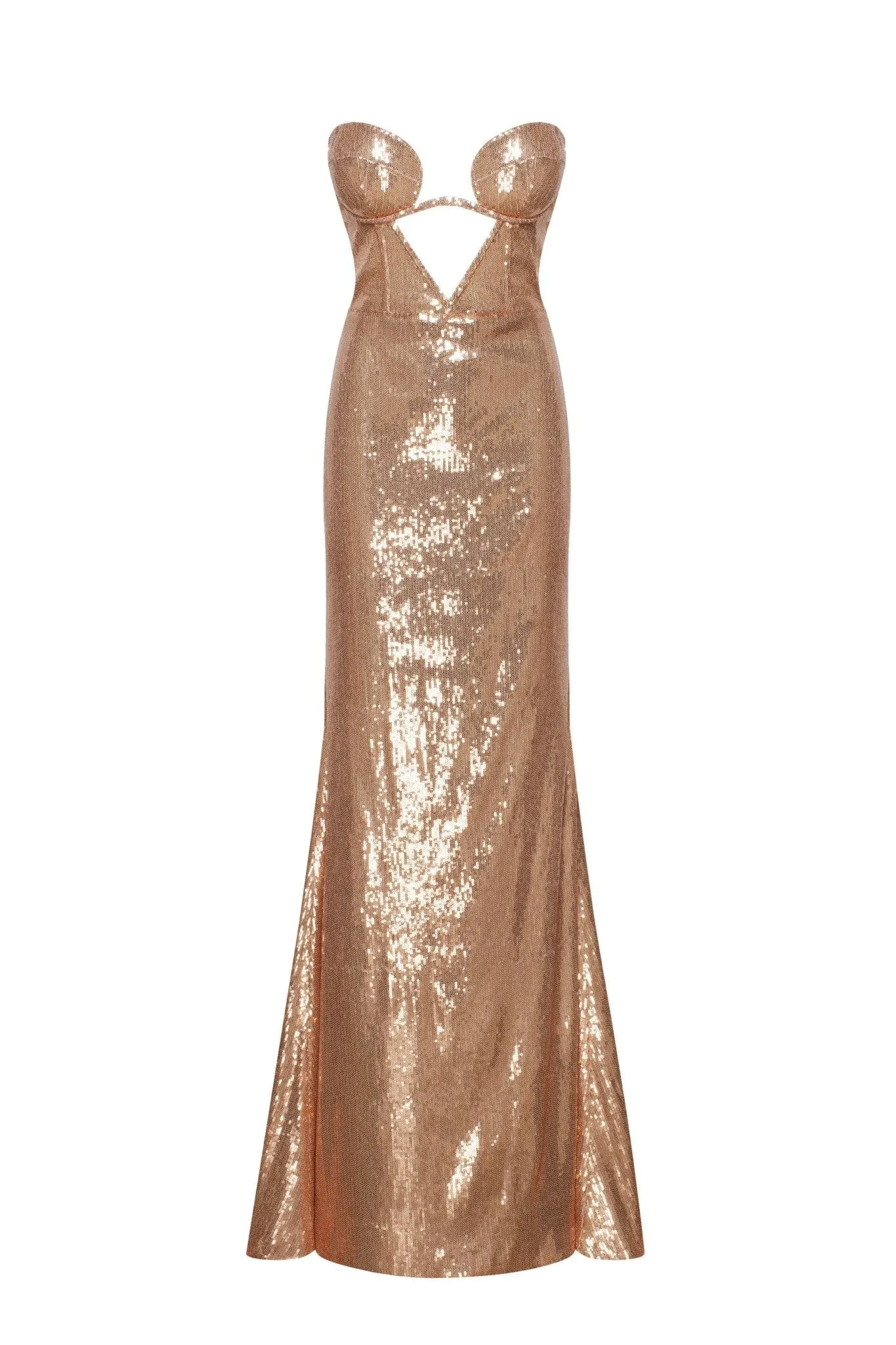 Astonishing  sequined lace maxi dress in gold