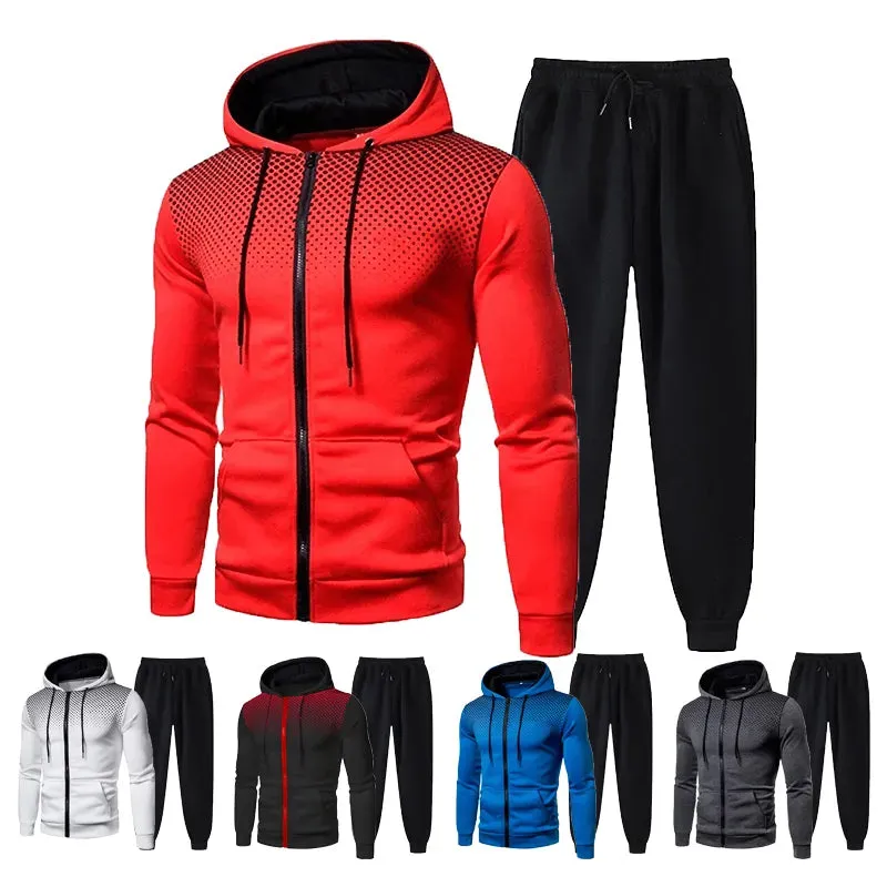 Autumn and Winter New , Solid Color Fleece Sweater Pants Men's Casual Zipper Sports Hat Set