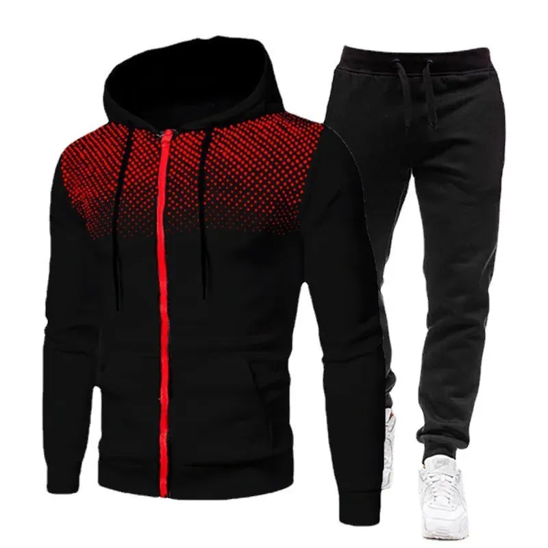 Autumn and Winter New , Solid Color Fleece Sweater Pants Men's Casual Zipper Sports Hat Set