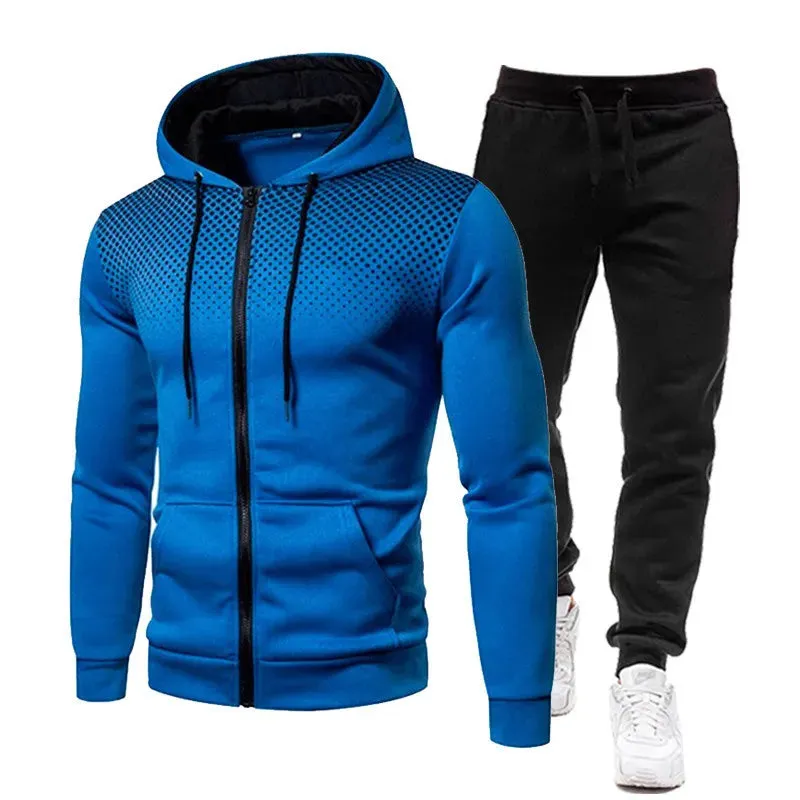 Autumn and Winter New , Solid Color Fleece Sweater Pants Men's Casual Zipper Sports Hat Set