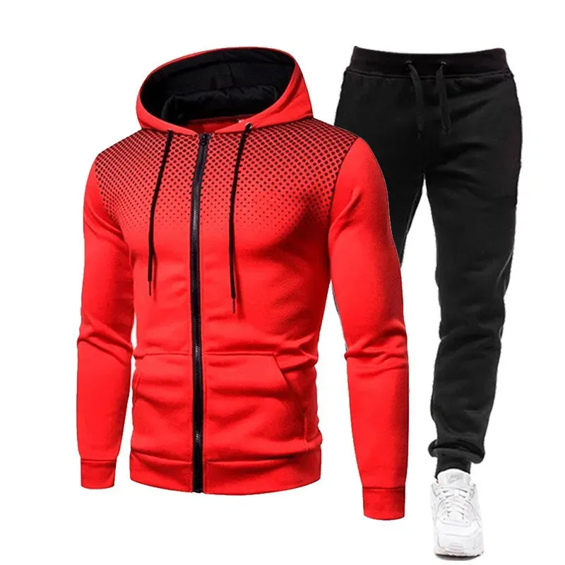 Autumn and Winter New , Solid Color Fleece Sweater Pants Men's Casual Zipper Sports Hat Set