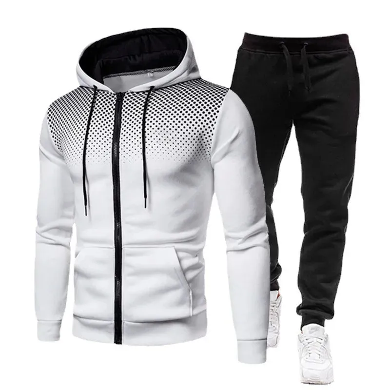 Autumn and Winter New , Solid Color Fleece Sweater Pants Men's Casual Zipper Sports Hat Set