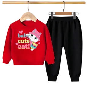 BABY CUTE CAT PRINTED SWEATSHIRT SET