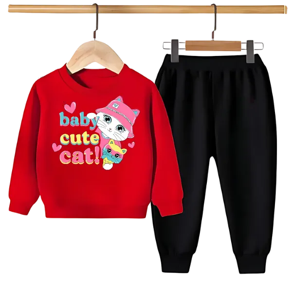 BABY CUTE CAT PRINTED SWEATSHIRT SET