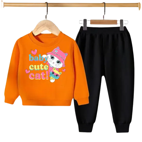 BABY CUTE CAT PRINTED SWEATSHIRT SET