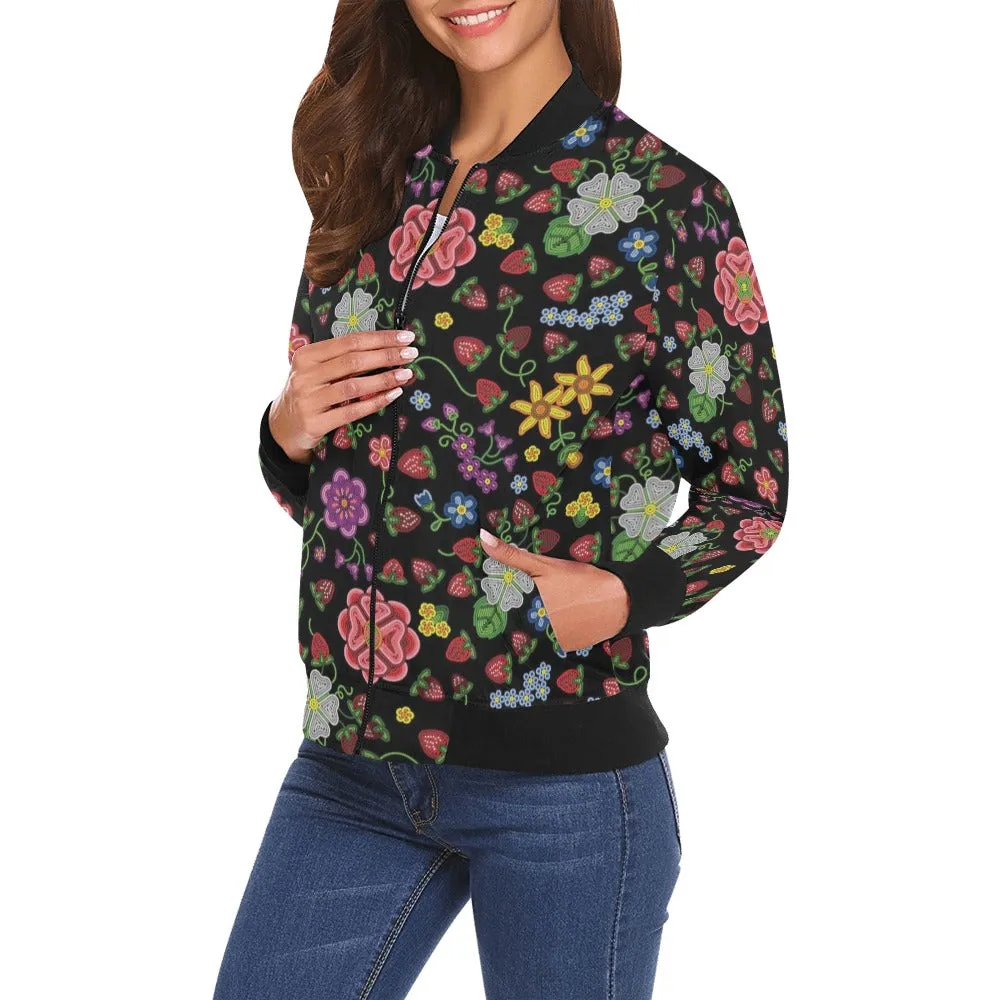 Berry Pop Midnight All Over Print Bomber Jacket for Women