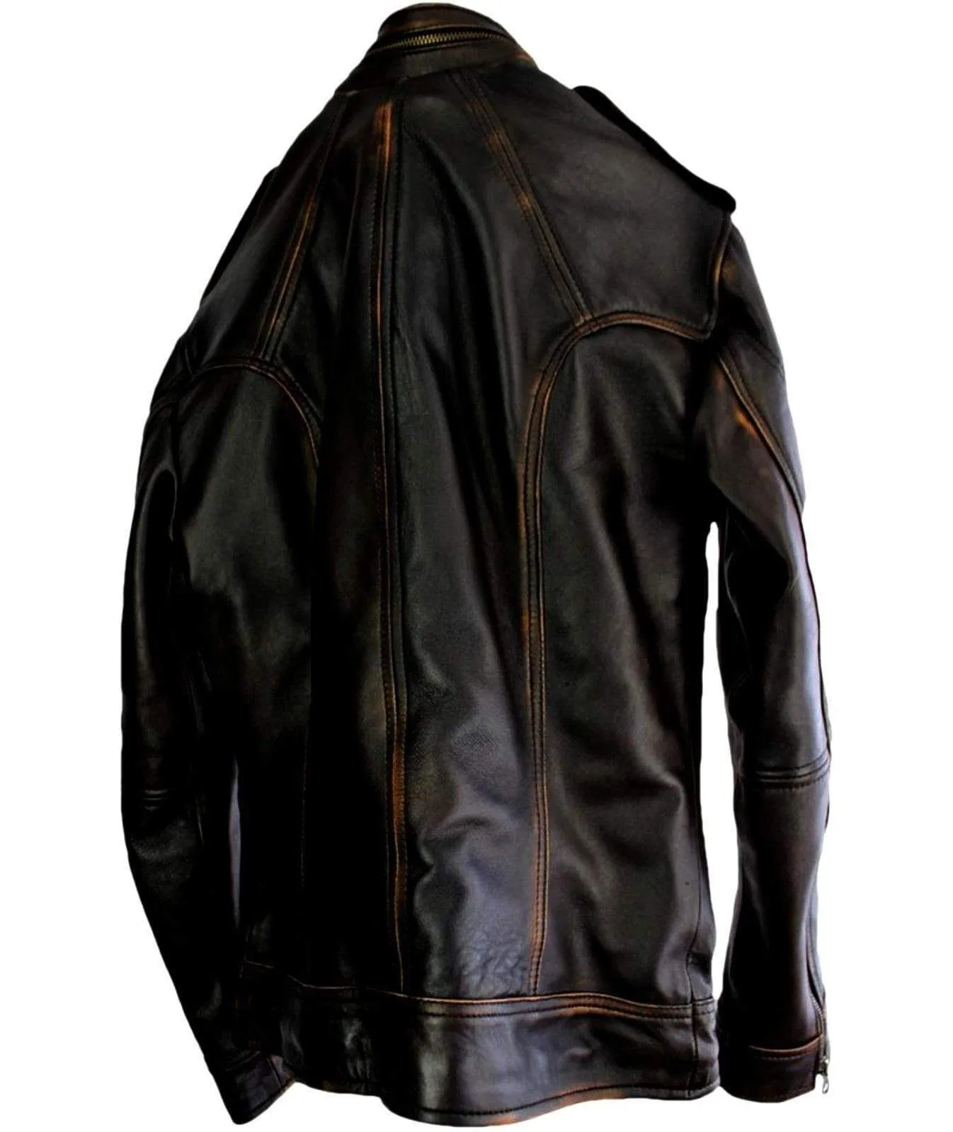 Biker Vintage Cafe Racer Distressed Brown Real Leather Jacket