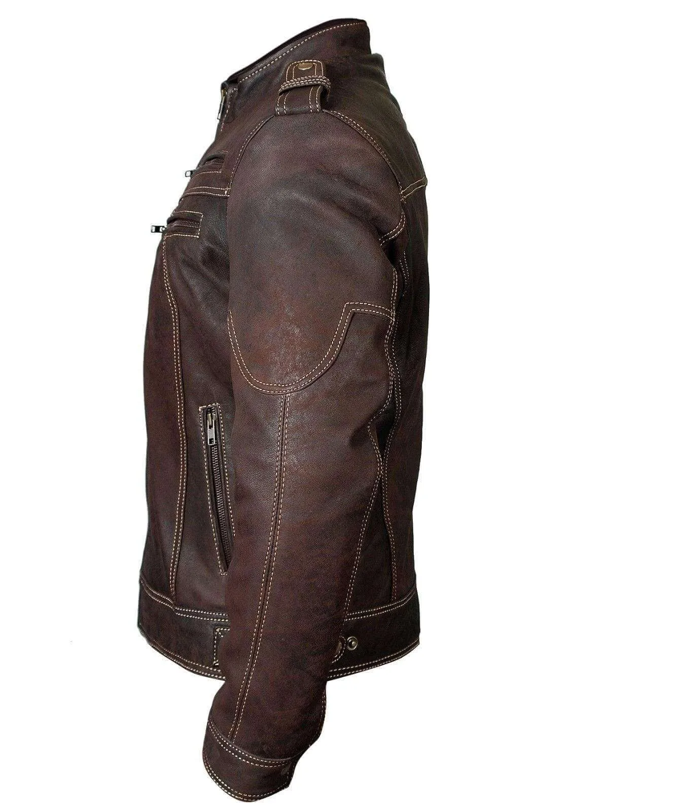 Biker Vintage Motorcycle Distressed Brown Cafe Racer Leather Stylish Jacket