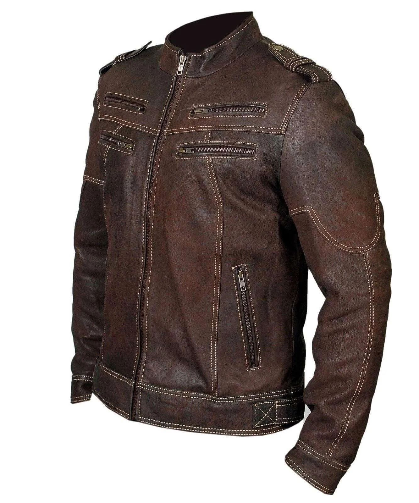 Biker Vintage Motorcycle Distressed Brown Cafe Racer Leather Stylish Jacket