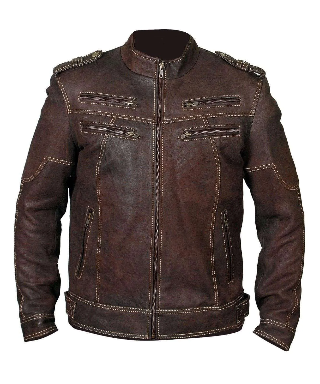 Biker Vintage Motorcycle Distressed Brown Cafe Racer Leather Stylish Jacket