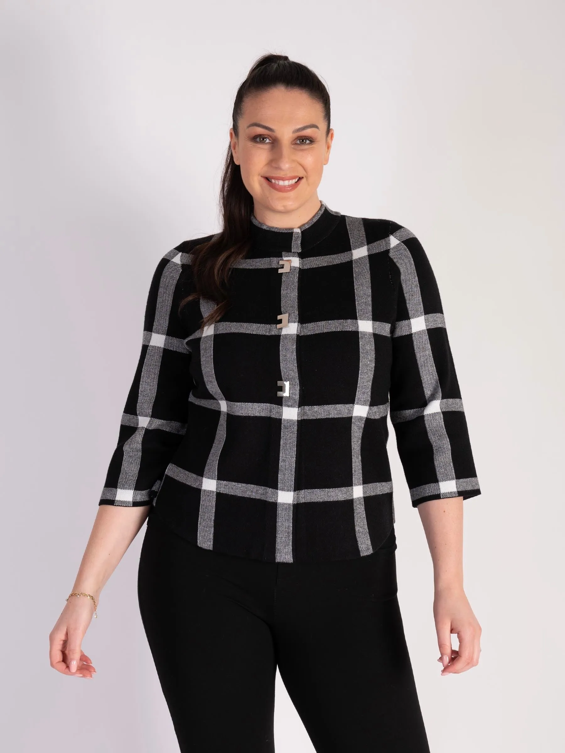 Black and Ivory Checked Short Jacket