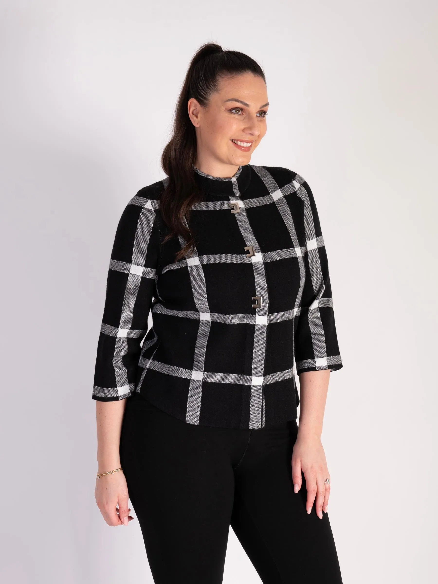 Black and Ivory Checked Short Jacket