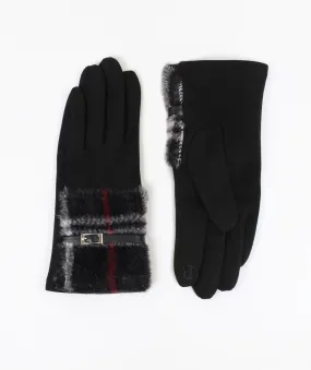 Black Faux Suede Gloves with Deep Faux Fur Cuff