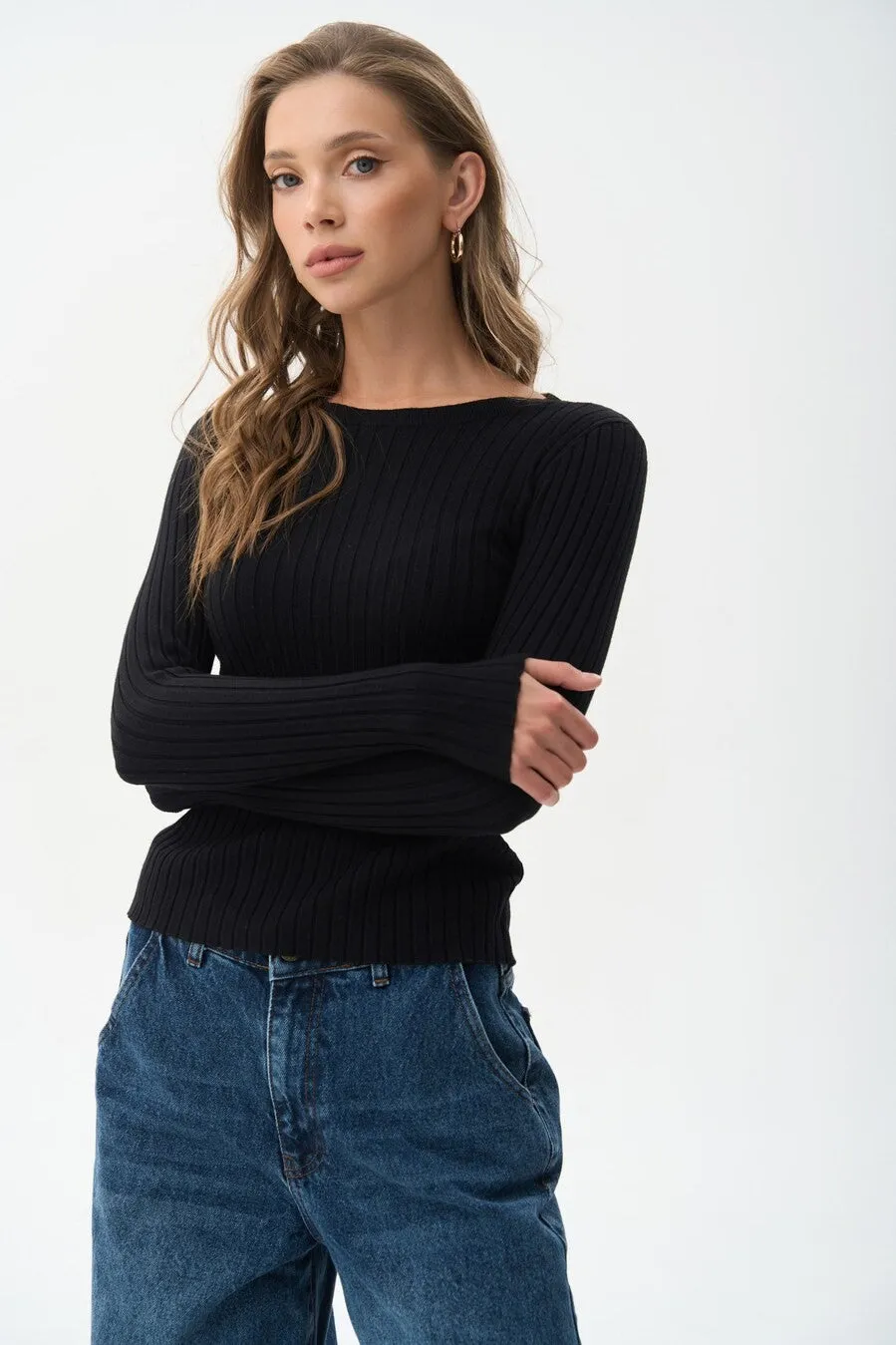 Black Knit Long Sleeve Top