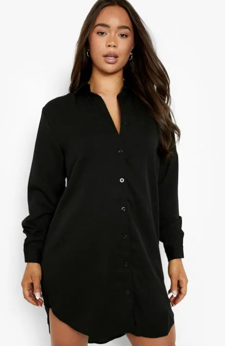 Black Oversized Dipped Hem Shirt Dress