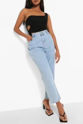 Black Petite One Shoulder Cut Out Crop Top