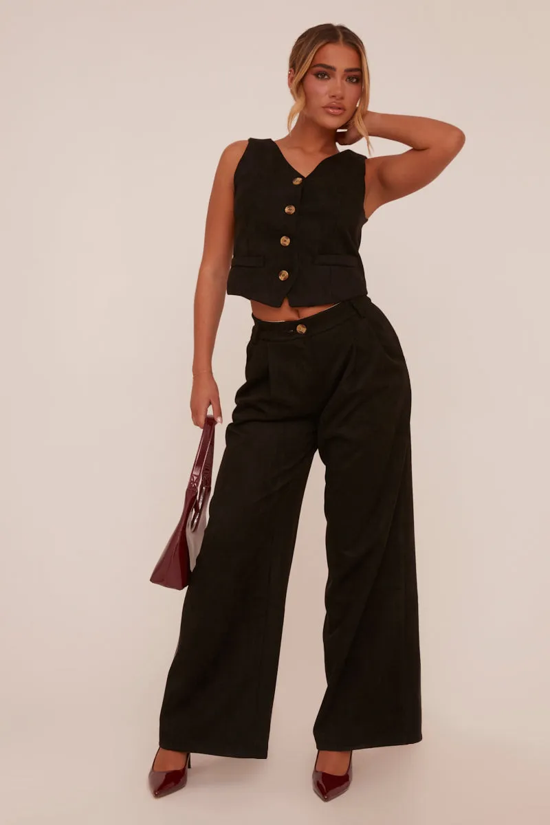 Black Pleat Detail Wide Leg Trousers - Ether