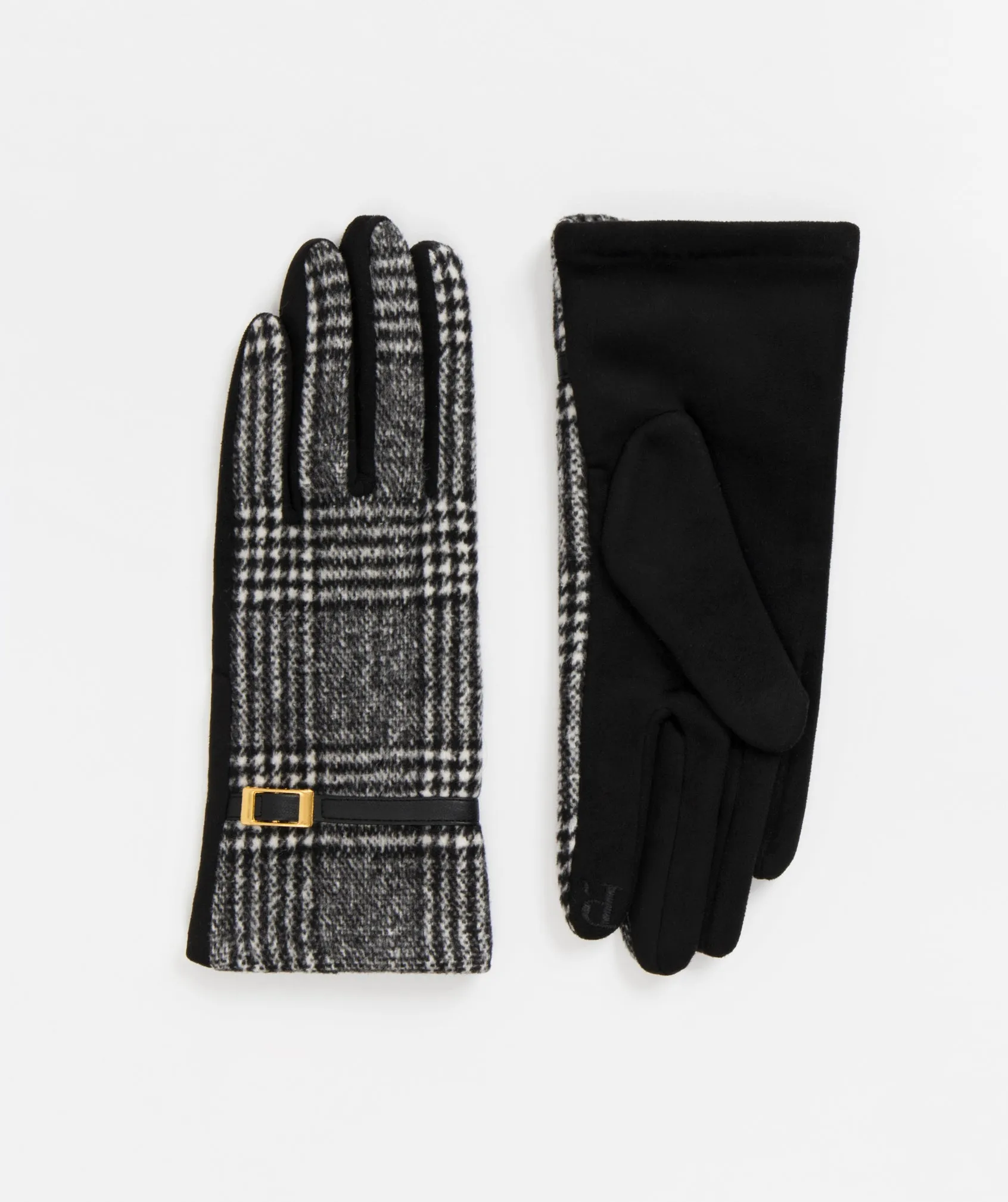 Black White Check Tartan Gloves