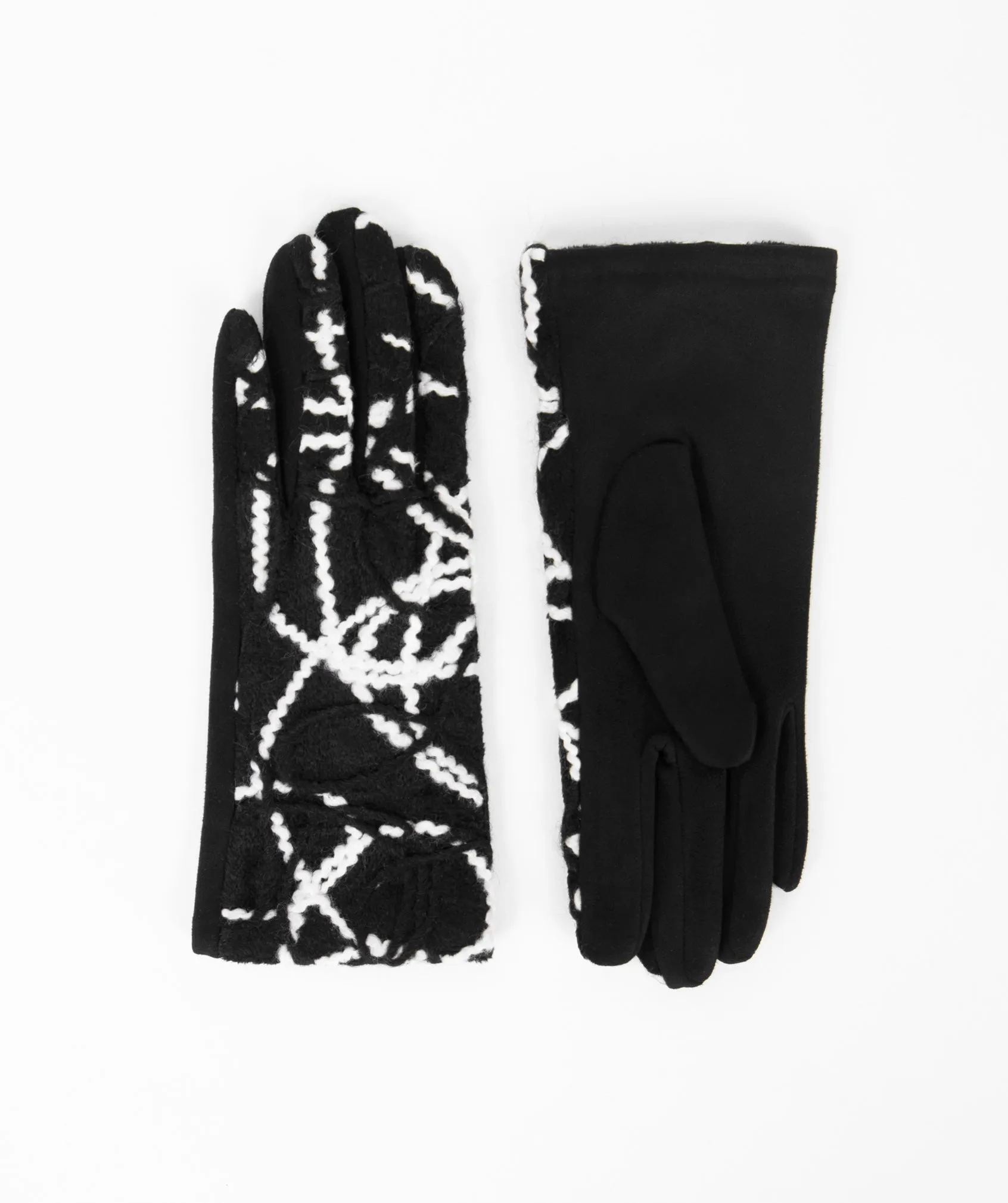 Black White Monochrome Retro Design Gloves