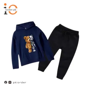 Blue Robo Bear Printed Kids Hoodie Set