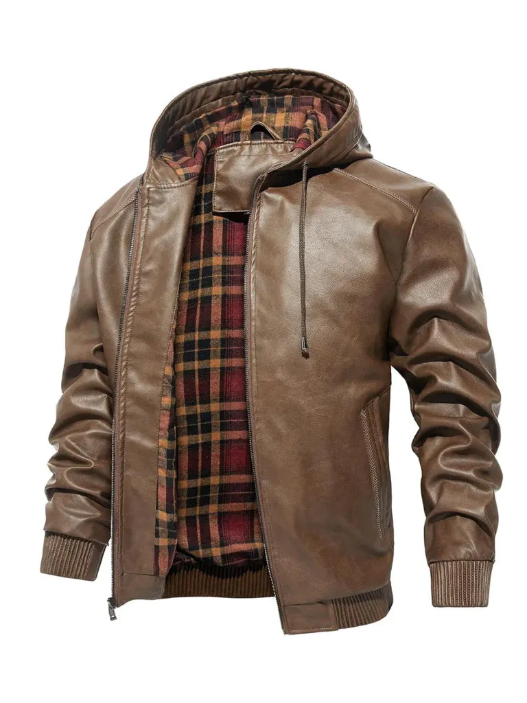 Bomber Style Hooded Leather Jacket