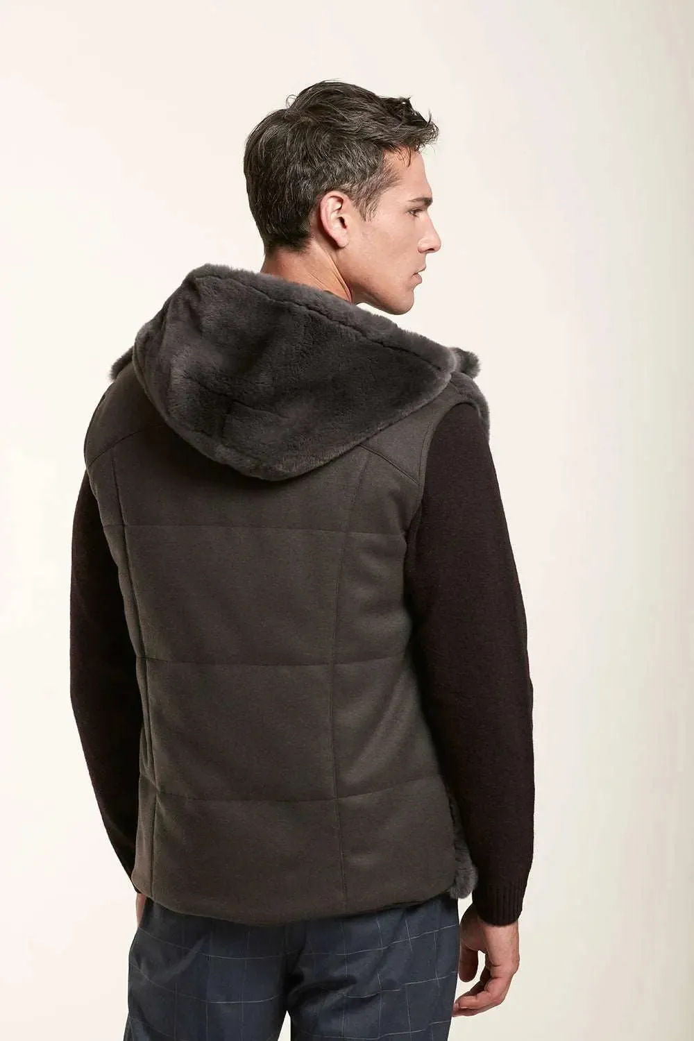 Brown fur vest with hood