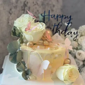 Butterfly & White Rose Cake 蝴蝶鲜花蛋糕