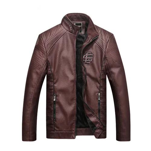 Casual Solid Fashion Leather Bomber Jacket