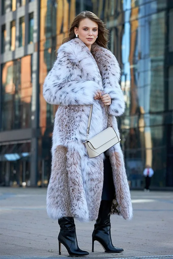 Classic Bobcat Fur Coat (Natural) Collared