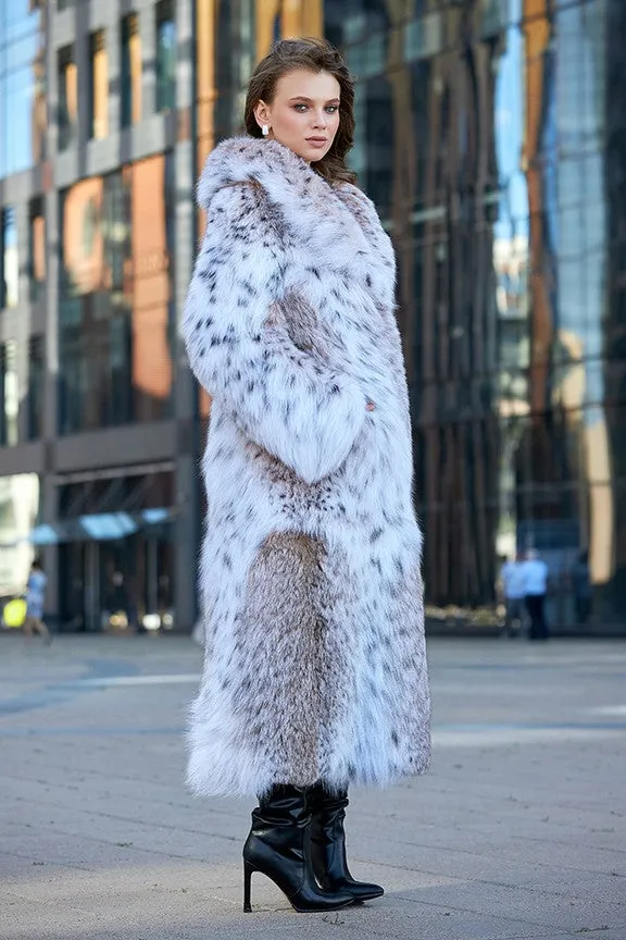 Classic Bobcat Fur Coat (Natural) Collared