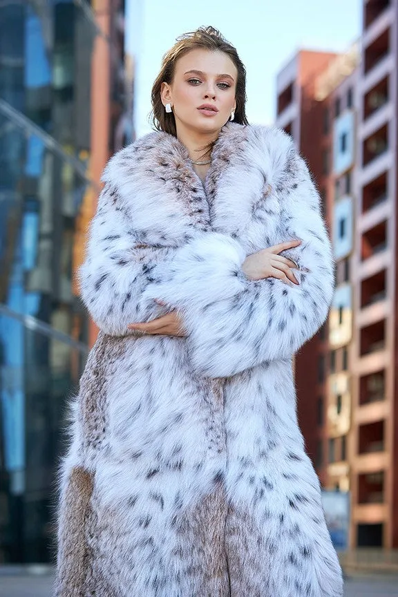 Classic Bobcat Fur Coat (Natural) Collared