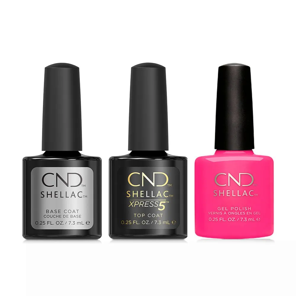 CND - Shellac Xpress5 Combo - Base, Top & Hot Pop Pink (0.25 oz)