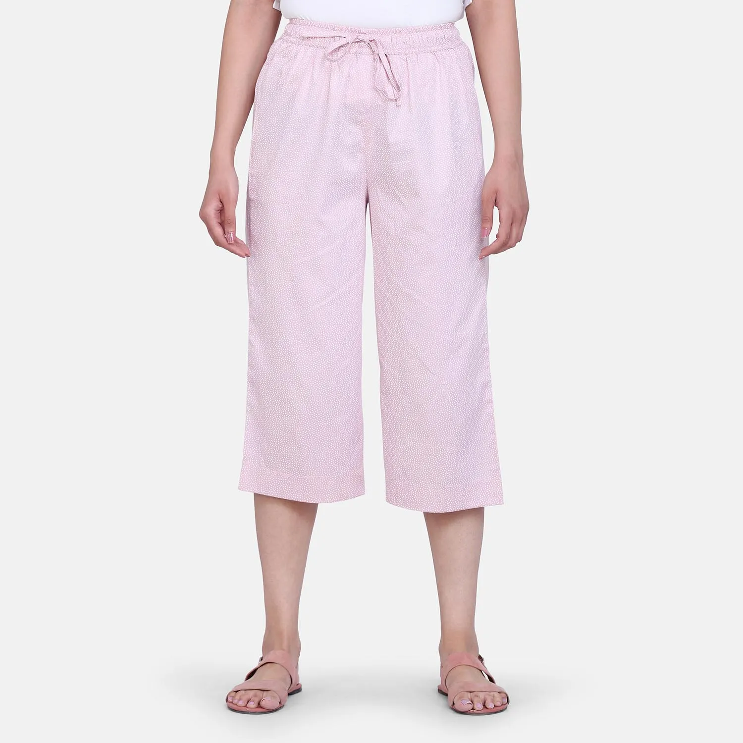 Comfortable Baby Pink Dot Pattern Cotton Silk Culottes