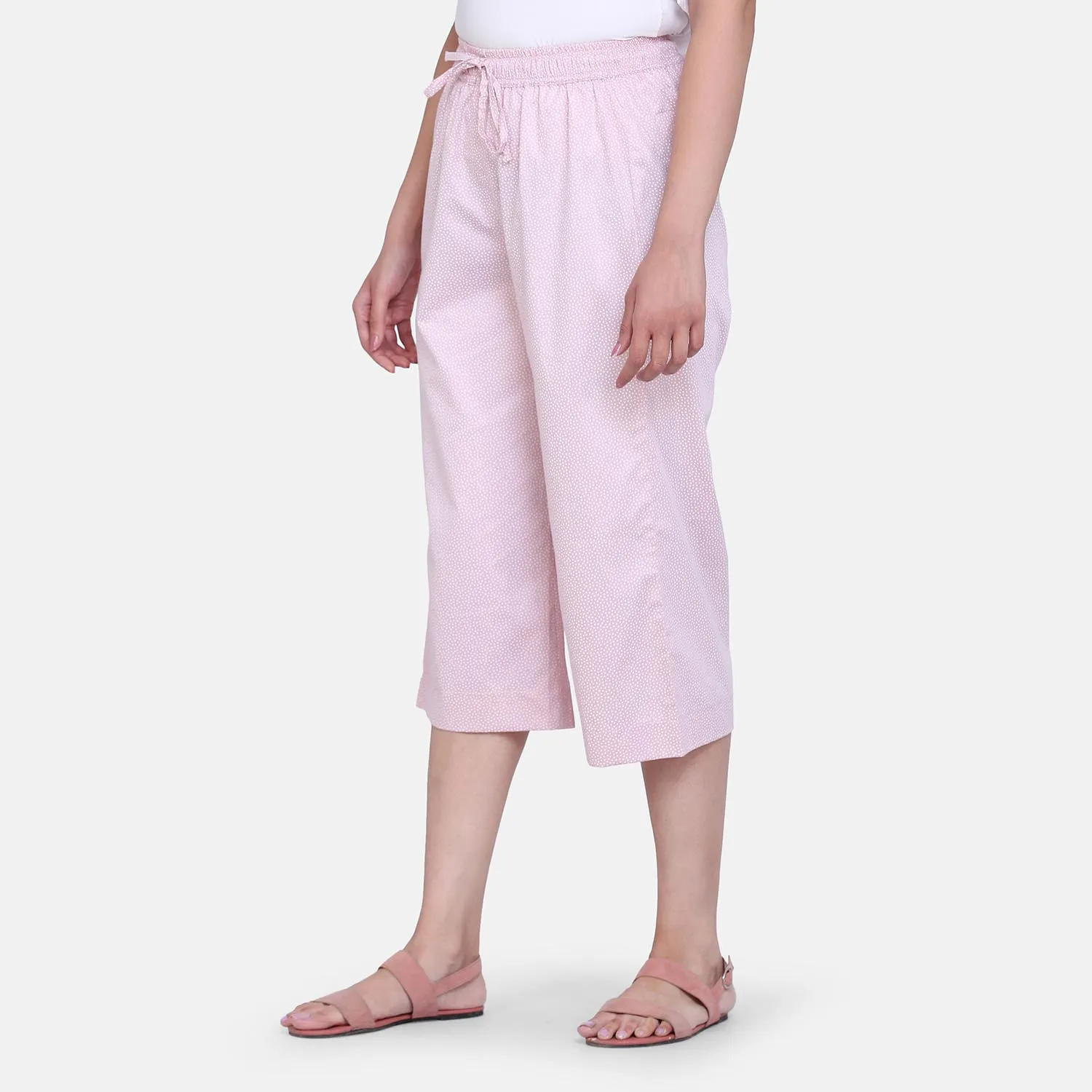 Comfortable Baby Pink Dot Pattern Cotton Silk Culottes